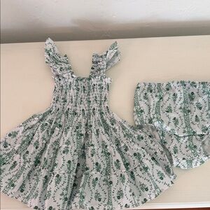 Hill House Kids Dress and Bloomer Set in White and Green Floral